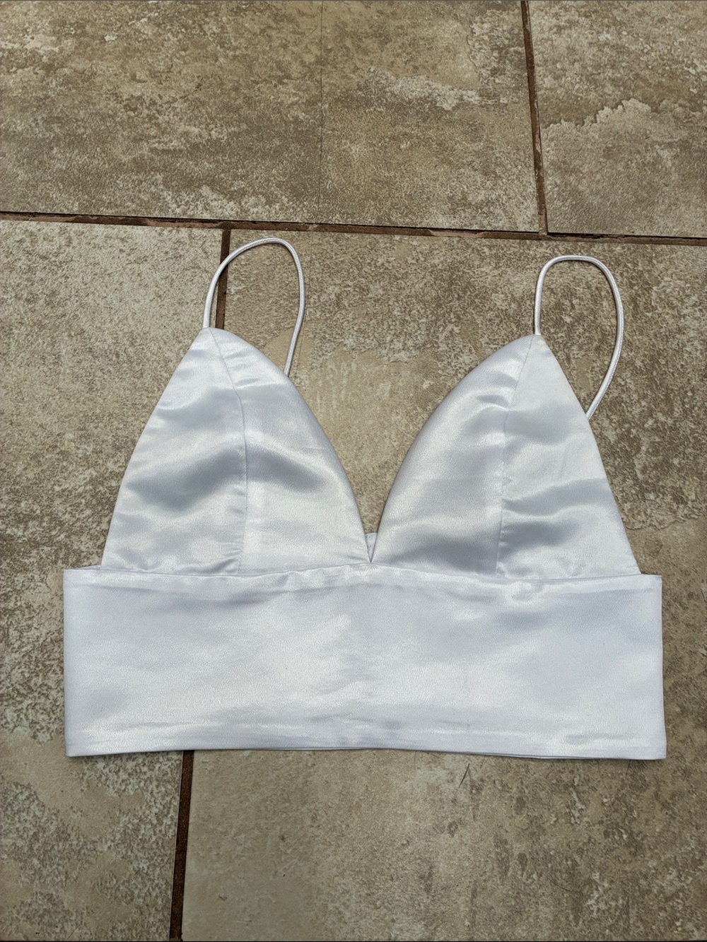 superdown Satin White Triangle Bralette with Wide Band